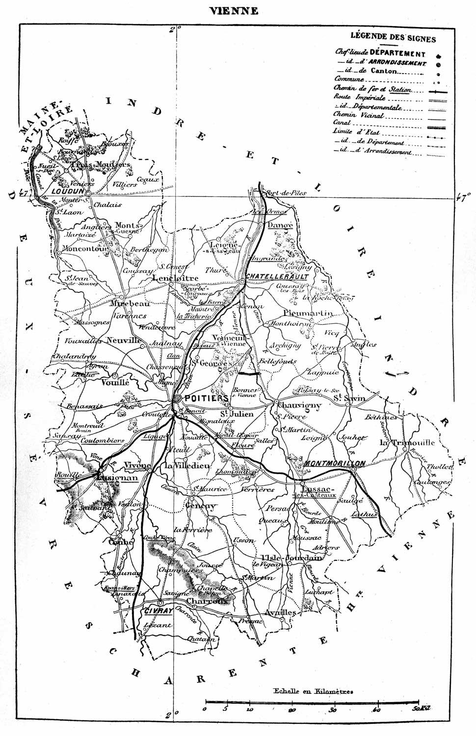 Carte de la Vienne - France illustrée par Malte-Brun